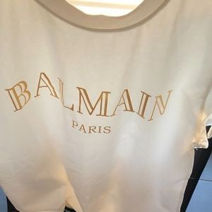 🔥 🔥 Balmain Logo White T Women L Gold Print